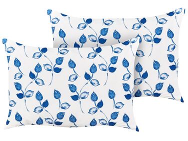 Gartenkissen 2er Set TORBORA Pflanzenmuster 40 x 60 cm Weiß Blau