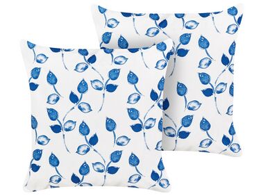 Gartenkissen 2er Set TORBORA Pflanzenmuster 45 x 45 cm Weiß Blau