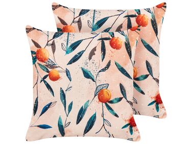 Gartenkissen 2er Set PIALPETTA Pflanzenmuster 45 x 45 cm Orange