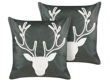 Dekokissen 2er Set BICOCCA Samtstoff 45 x 45 cm Dunkelgrün Weihnachtsmotiv