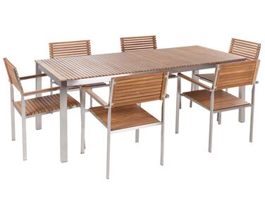 Garden Dining Set 6 Seater VIAREGGIO Brown Certified Teak Wood