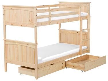 Hochbett mit Schubladen Kiefernholz ALBON 90 x 200 cm Hellbraun