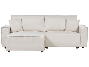 Schlafsofa 3-Sitzer KARILA Stoff Hellbeige mit Stauraum rechtsseitig