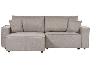 Eckschlafsofa 3-Sitzer KARILA Stoff Taupe mit Stauraum rechtsseitig