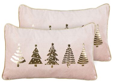 Dekokissen 2er Set ALSOBIA Samtstoff 30 x 50 cm Rosa Weihnachtsmotiv