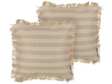 Dekokissen 2er Set CIRSIUM Jute 45 x 45 cm Beige Streifenmuster