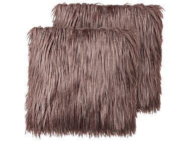 Dekokissen 2er Set COROKIA Webpelz 45 x 45 cm Braun Ohne Muster