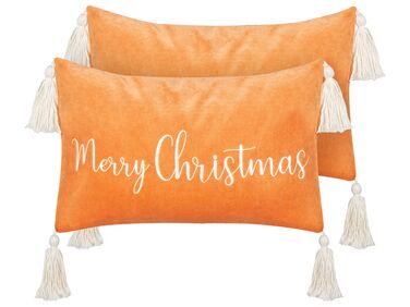 Dekokissen 2er Set LITHOPS Samtstoff 30 x 50 cm Orange Weihnachtsmotiv