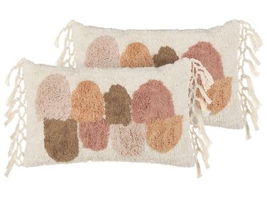 Dekokissen 2er Set CALTHA Baumwolle 30 x 50 cm Beige Abstraktes Muster