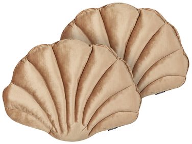 Dekokissen 2er Set CONSOLIDA Samtstoff 47 x 35 cm Sandbeige Ohne Muster
