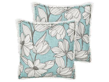 Dekokissen 2er Set CYANOTIS Baumwolle 45 x 45 cm Hellblau Blumenmuster