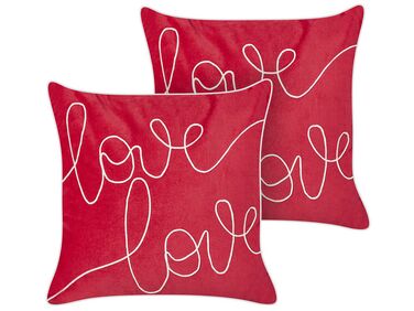 Dekokissen 2er Set SIDERASIS Samtstoff 45 x 45 cm Rot Mit Aufschrift