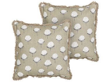 Dekokissen 2er Set PSILOTALES Baumwolle 45 x 45 cm Beige Blumenmuster