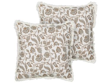 Dekokissen 2er Set LIVISTONA Baumwolle 45 x 45 cm Weiß Blumenmuster