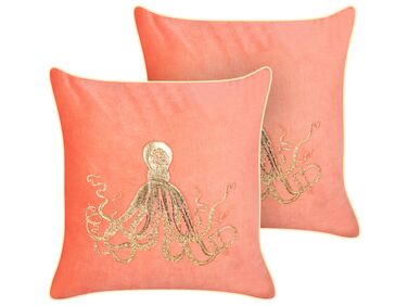 Dekokissen 2er Set LAMINARIA Samtstoff 45 x 45 cm Korallenrot Tiermuster