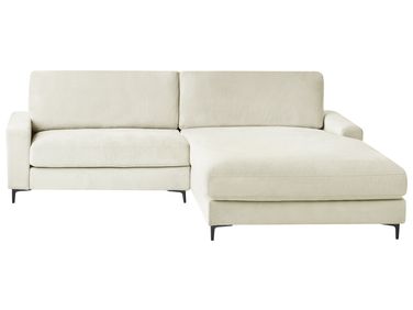 Ecksofa 3-Sitzer MALOY Chenillegewebe Cremeweiß linksseitig