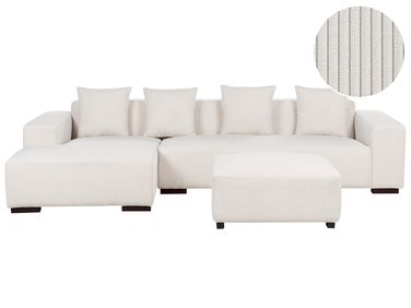 Ecksofa 4-Sitzer LUNGO Cord Cremeweiß mit Ottomane rechtsseitig