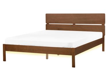 Bed with LED Wood BOISSET 160 x 200 cm (EU King Size) Dark Brown