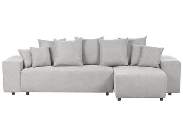 Eckschlafsofa 3-Sitzer LUSPA Stoff Hellgrau mit Stauraum linksseitig