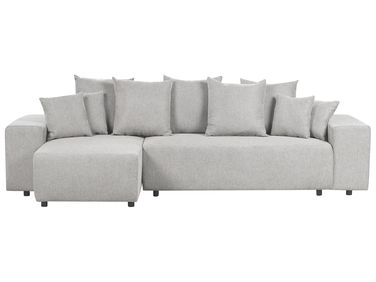 Eckschlafsofa 3-Sitzer LUSPA Stoff Hellgrau mit Stauraum rechtsseitig