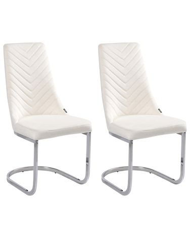 Esszimmerstuhl 2er Set ALTOONA Samtstoff Cremeweiß