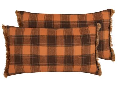 Dekokissen 2er Set BARJA 40 x 70 cm Orange Kariertes Muster