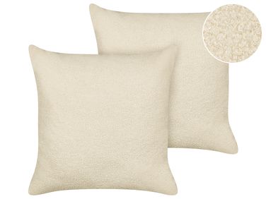 Dekokissen 2er Set LEUZEA Bouclé 60 x 60 cm Beige Ohne Muster
