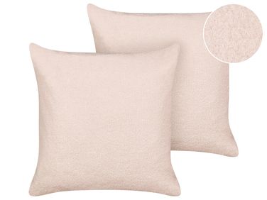 Dekokissen 2er Set LEUZEA Bouclé 60 x 60 cm Pastellrosa Ohne Muster