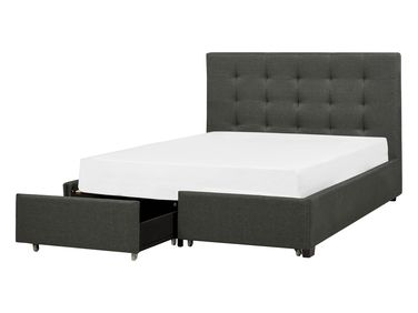 Bed with Storage Drawers LA ROCHELLE Fabric Dark Grey 140 x 200 cm (EU Double)
