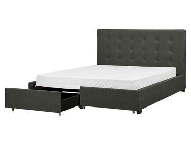 Bed with Storage Drawers LA ROCHELLE Fabric Dark Grey 160 x 200 cm (EU King Size)