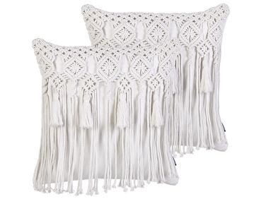 Dekokissen 2er Set BAMIAN Baumwolle 45 x 45 cm Cremeweiß Geometrisches Muster