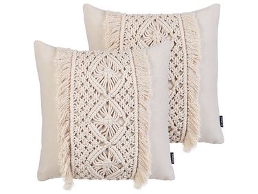 Dekokissen 2er Set KALAM Baumwolle 45 x 45 cm Hellbeige Geometrisches Muster