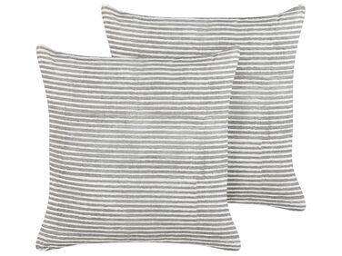 Dekokissen 2er Set KANPAS Leinen 50 x 50 cm Grau Streifenmuster
