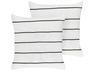 Dekokissen 2er Set MILAS Leinen 50 x 50 cm Schwarz / Weiß Streifenmuster