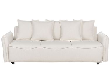 Schlafsofa 3-Sitzer KRAMA Stoff Cremeweiß mit Stauraum
