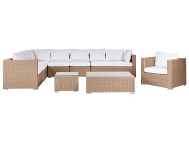 Garden Lounge Set with Table 8 Seater XXL Right Hand Sand Beige PE Rattan Modular