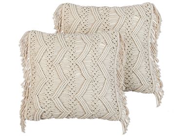 Dekokissen 2er Set KIRIKKALE Baumwolle 45 x 45 cm Hellbeige Geometrisches Muster