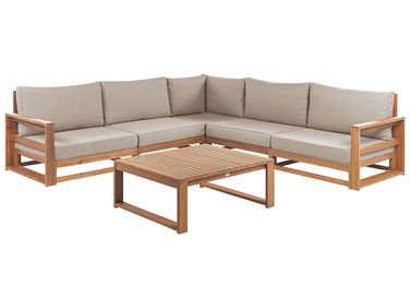 Garden Corner Sofa with Table 5 Seater TIMOR Light Brown Certified Acacia Wood Modular