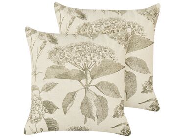 Dekokissen 2er Set ROSEMARY Baumwolle 45 x 45 cm Olivgrün Blumenmuster