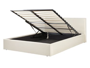 Bett mit Stauraum ORBEY Stoff Hellbeige 140 x 200 cm