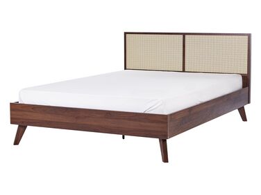 Bett mit Lattenrost Rattan MONPAZIER 140 x 200 cm Dunkelbraun