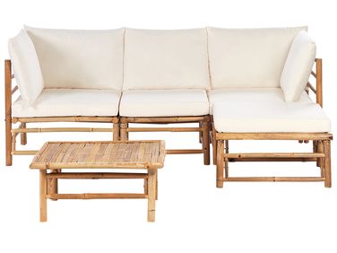 Garden Corner Sofa with Table 4 Seater CERRETO Left Hand Off-White Bamboo