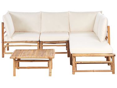 Garden Corner Sofa with Table 5 Seater CERRETO Left Hand Off-White Bamboo