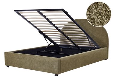 Ottoman Bed VAUCLUSE Boucle Olive Green 140 x 200 cm (EU Double)