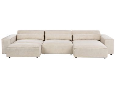 Modul Ecksofa 5-Sitzer HELLNAR linksseitig Hellbeige Samtstoff mit Ottomane