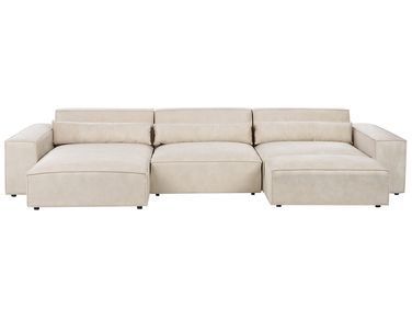 Modul Ecksofa 5-Sitzer HELLNAR rechtsseitig Hellbeige Samtstoff mit Ottomane