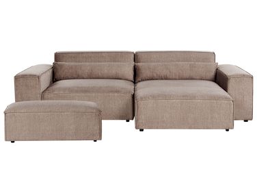 Modular Corner Sofa 3 Seater HELLNAR Left Hand Light Brown Fabric with Ottoman