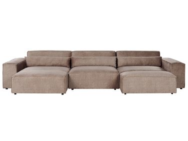 Modul Ecksofa 5-Sitzer HELLNAR rechtsseitig Hellbraun Stoff mit Ottomane