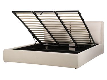 Ottoman Bed BAJONNA Fabric Light Beige 180 x 200 cm (EU Super King)
