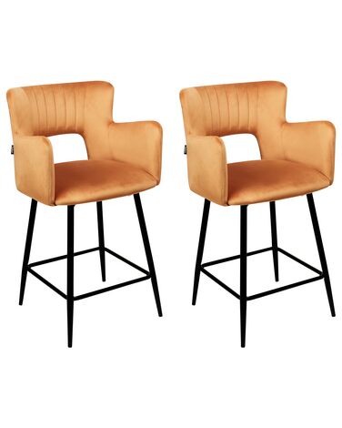 Set mit 2 Barstühlen SANILAC Samtstoff Orange